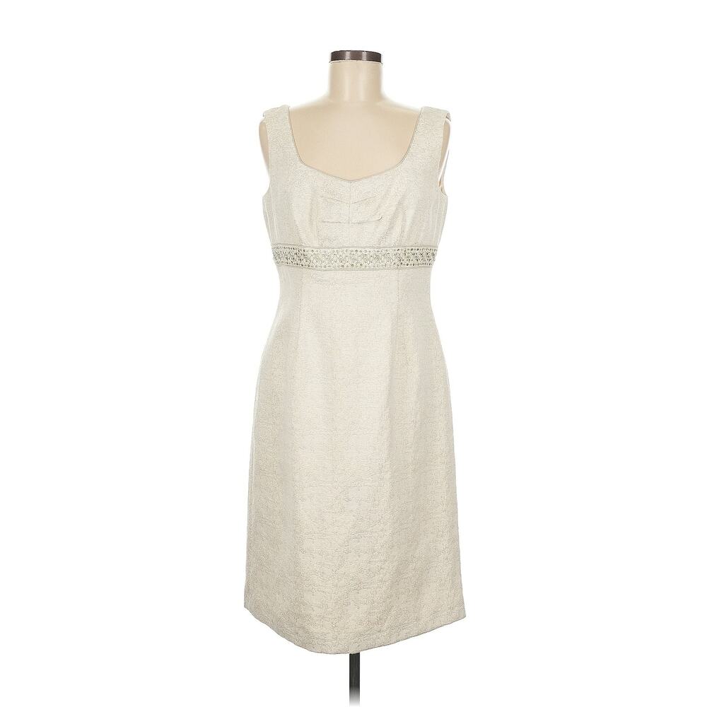 NWT Tahari by Arthur Levine Ivory White and Gold Shift Dress Size 12